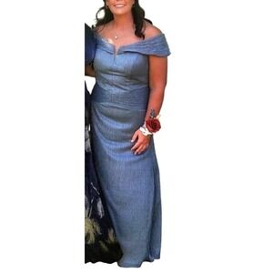 MGNY Morilee 12‎ Gown Metallic Silver Off The Shoulder Mother of the Bride Dress